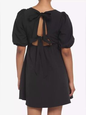 Goth Black Babydoll Mini Dress with Puff Sleeves and Open & Back Tie NWT 2X